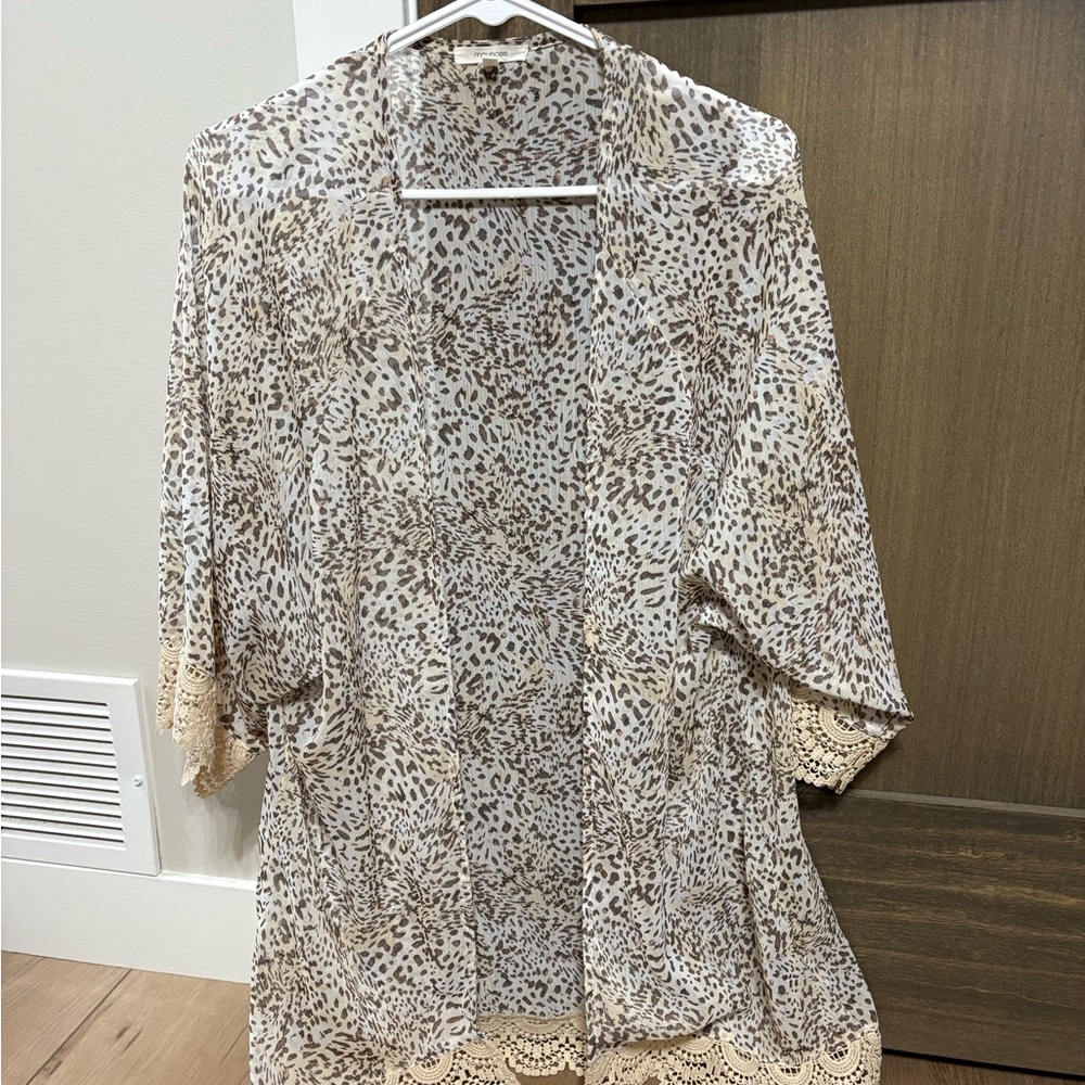 Maurices Animal Print Kimono with Lace Detail